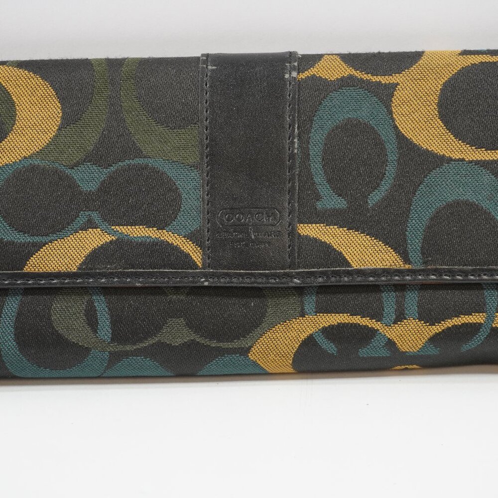 Coach Tri-Fold Multi Colored Fabric CC Holder Wallet